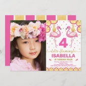 Roze Gouden Flamingo Verjaardag Tropisch Zwembadfe Kaart (Voorkant / Achterkant)