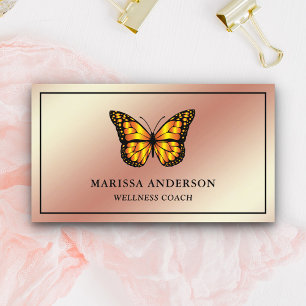 Roze Gouden Folie Elegante Oranje Monarch Vlinder Visitekaartje