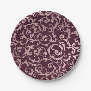 Roze Gouden Frambozenwijn Moderne Elegante Bruilof Papieren Bordje