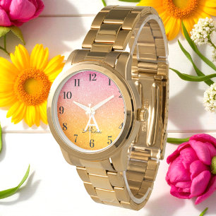 Roze Gouden Gele Glitter Horloge