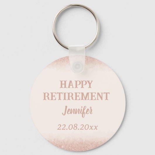 Roze Gouden Gelukkig Met Pensioen Sleutelhanger (Voorkant)