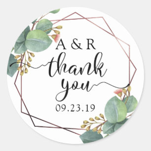 Roze gouden geometrische eucalyptus bedankt ronde sticker