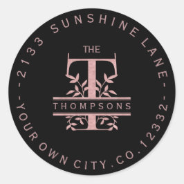 Roze Gouden Gespleten Aangepaste Monogram T U W Y  Ronde Sticker