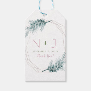 Roze Gouden Glam Geometrische Botanische Bruiloft Cadeaulabel