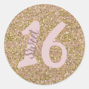 Roze & Gouden Glam Glitter Feest Favor Ronde Sticker