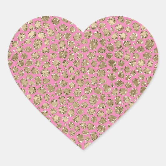 Roze Gouden Glam Glitter Glitz Luipaard Print Hart Sticker (Voorkant)