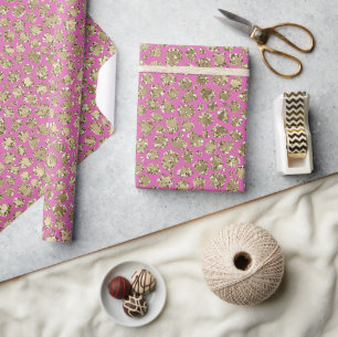 Roze Gouden Glam Glitter Luipaard Cadeaupapier