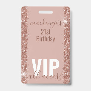 Roze Gouden Glam Glitter VIP Verjaardagsfeest Uitn Badge