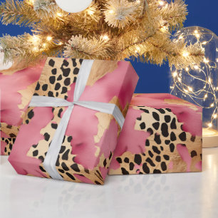 Roze Gouden Glam Luipaard Cadeaupapier