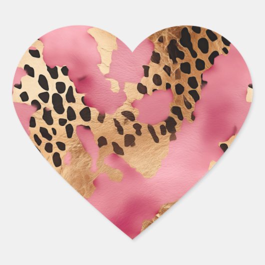 Roze Gouden Glam Luipaard Hart Sticker (Voorkant)