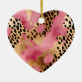 Roze Gouden Glam Luipaard Keramisch Ornament (Voorkant)