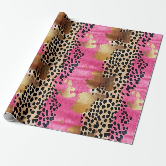 Roze Gouden Glam Luipaard Print Abstract Cadeaupapier (Uitgerold)