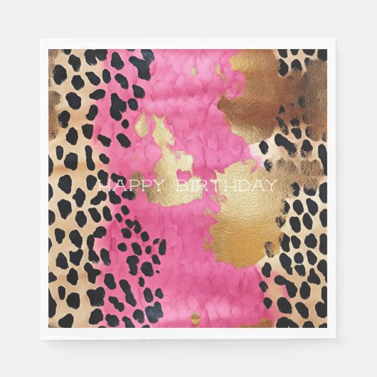 Roze Gouden Glam Luipaard Print Abstract Servet (Voorkant)