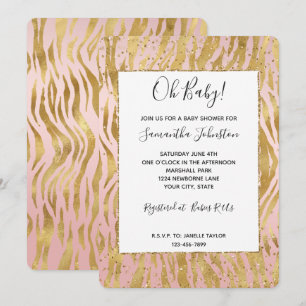 Roze Gouden Glamour Glitter Zebra Baby Shower Kaart