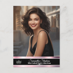 Roze Gouden Glans EenZijdige Pageant Promo Briefkaart