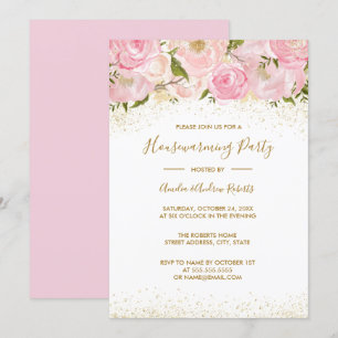 Roze Gouden Glans Roze Housewarming Feest Kaart