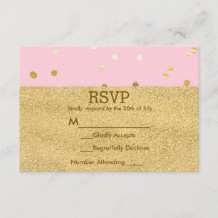 Roze & Gouden Glanzende Confetti Stippen Chic Mode RSVP Kaartje