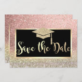 Roze gouden glinster bokeh bewaar de datum afstude save the date (Voorkant / Achterkant)