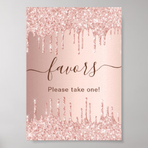 Roze gouden glinster druppels feest gunst teken poster