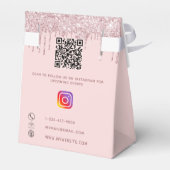 Roze gouden glinster druppels zakelijk QR-code Bedankdoosjes (Achterkant)