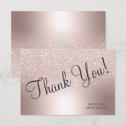 Roze gouden glinster ombre metalen folie dank je bedankkaart (Voorkant / Achterkant)
