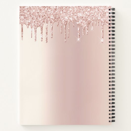 Roze gouden glinsterdruppels aardbeien-snoepje notitieboek (Achterkant)