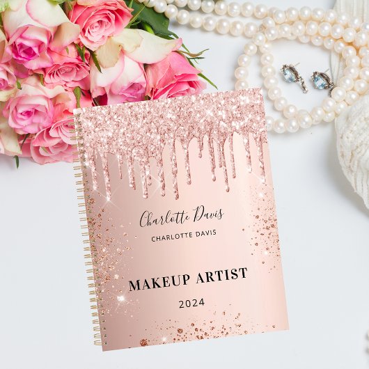 Roze gouden glinsterende druppels roze naam handte planner