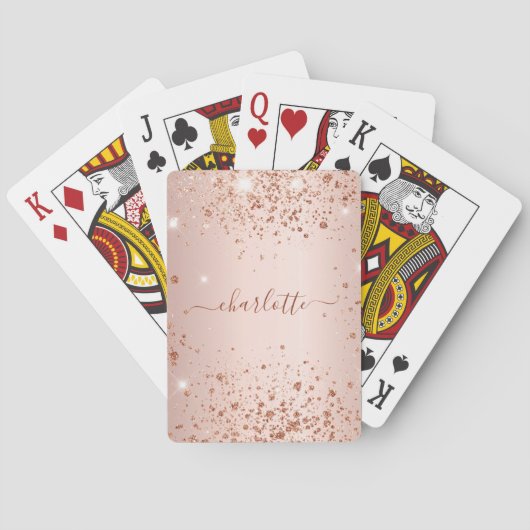 Roze gouden glinsterende monogram script pokerkaarten (Achterkant)