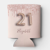 Roze gouden glinsterende roze ballon stijl voor 21 blikjeskoeler (Achterkant)