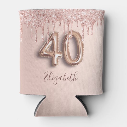 Roze gouden glinsterende roze ballon stijl voor 40 blikjeskoeler (Voorkant)