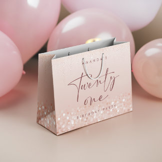 Roze Gouden Glitter 21e Verjaardagsfeest Groot Cadeauzakje