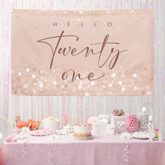 Roze Gouden Glitter 21e Verjaardagsfeest Spandoek