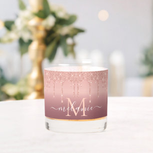 Roze Gouden Glitter Aangepaste Letter en Naam Whisky Glas