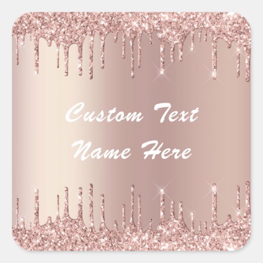 Roze Gouden Glitter Aangepaste Tekst Naam Cadeau S Vierkante Sticker (Voorkant)