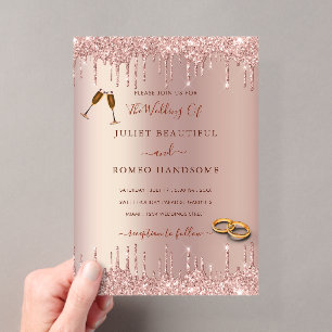 Roze Gouden Glitter Acryl Trouw Uitnodiging Uitnodigingen