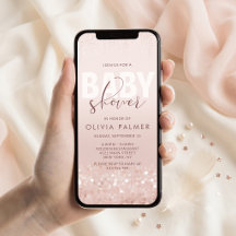Roze Gouden Glitter Baby Shower Mobiele Uitnodigin