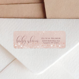 Roze Gouden Glitter Baby Shower Retouradres Etiket