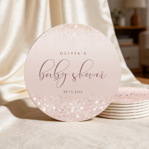 Roze Gouden Glitter Baby Shower Ronde Kartonnen Onderzetter