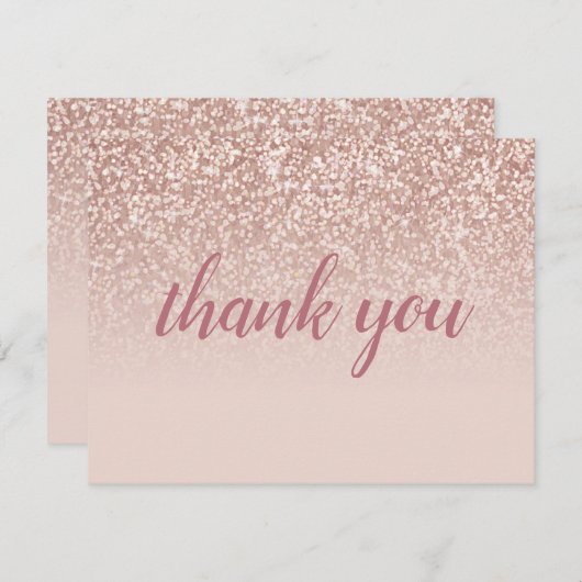 Roze Gouden Glitter Bedanktkaart voor Zakelijke Ko (Voorkant / Achterkant)