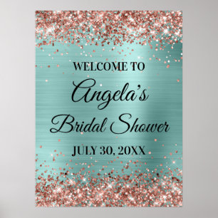 Roze Gouden Glitter Bleek Turquoise Bruidsdouche Poster