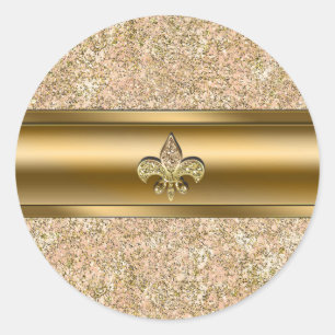 Roze & Gouden Glitter Bloem de lis Feest Ronde Sticker