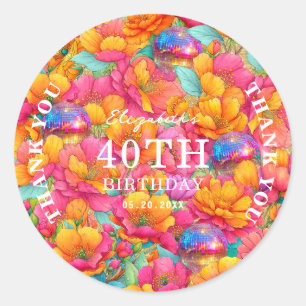 Roze Gouden Glitter Bloem Disco Bal Bedankt Ronde Sticker
