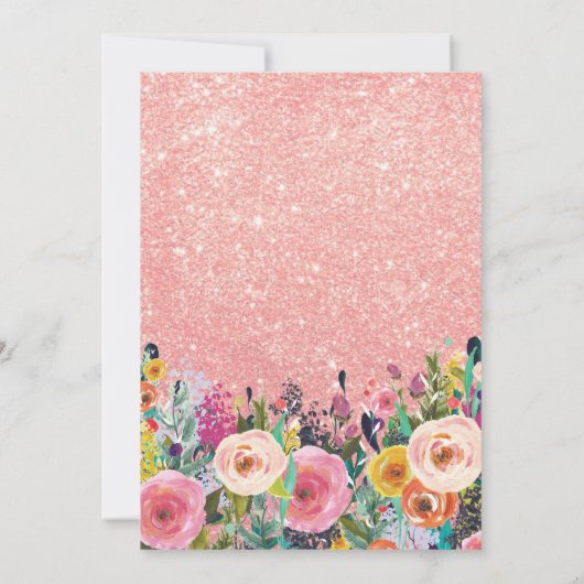 Roze Gouden Glitter Bloem Surprise 60e Verjaardag Kaart (Achterkant)