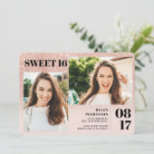 Roze gouden glitter blush 3 foto's Sweet 16 verjaa Kaart (Staand voorkant)