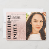 Roze gouden glitter blush 3 foto's Sweet 16 verjaa Kaart (Achterkant)