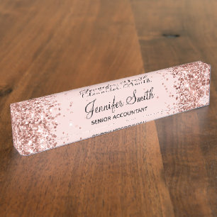 Roze Gouden Glitter Blush Naambordje