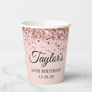 Roze Gouden Glitter Blush Roze 30e Verjaardag Papieren Bekers