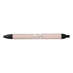 Roze Gouden Glitter Blush Roze Monogram Schrift Zwarte Inkt Pen