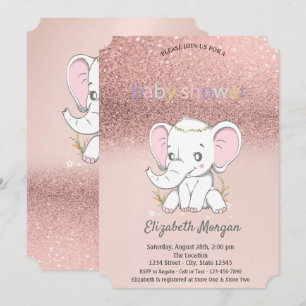 Roze Gouden Glitter Bokeh,Baby Olifant Baby Shower Kaart