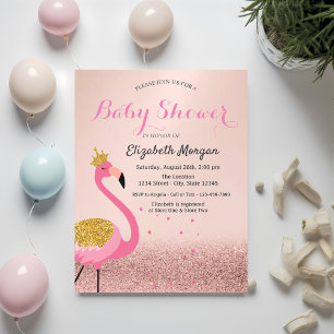 Roze Gouden Glitter Bokeh, Roze Flamingo Baby Show Kaart